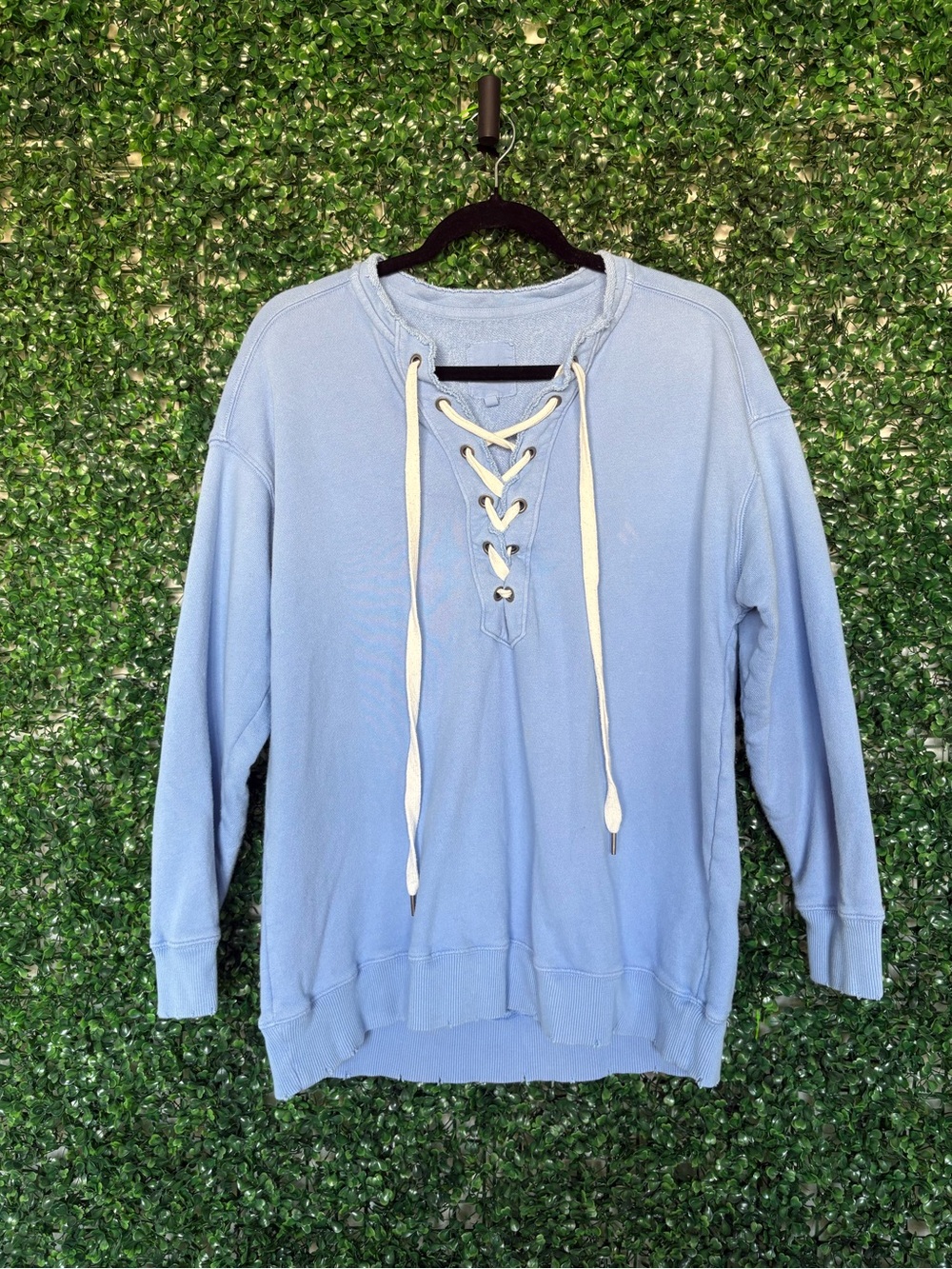 aerie Light Blue Lace-Up Pullover Oversized Hoodie